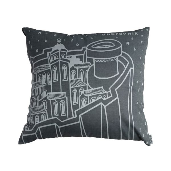 grey pillow case, 100% cotton, woven fabric, dubrovnik motif