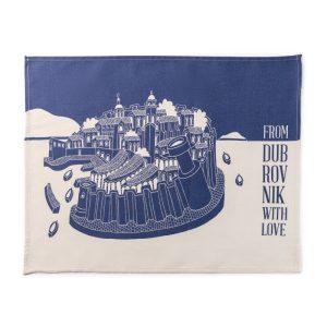 blue kitchen towel, 100% cotton, dyed cotton, Dubrovnik motif