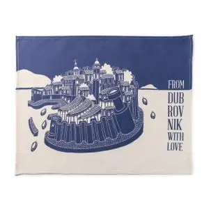blue kitchen towel, 100% cotton, dyed cotton, Dubrovnik motif