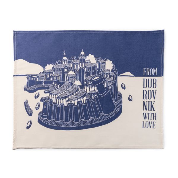 blue kitchen towel, 100% cotton, dyed cotton, Dubrovnik motif