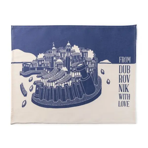 blue kitchen towel, 100% cotton, dyed cotton, Dubrovnik motif