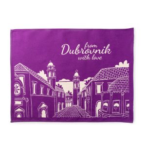 purple kitchen towel, 100%cotton, dyed cotton, dubrovnik motif