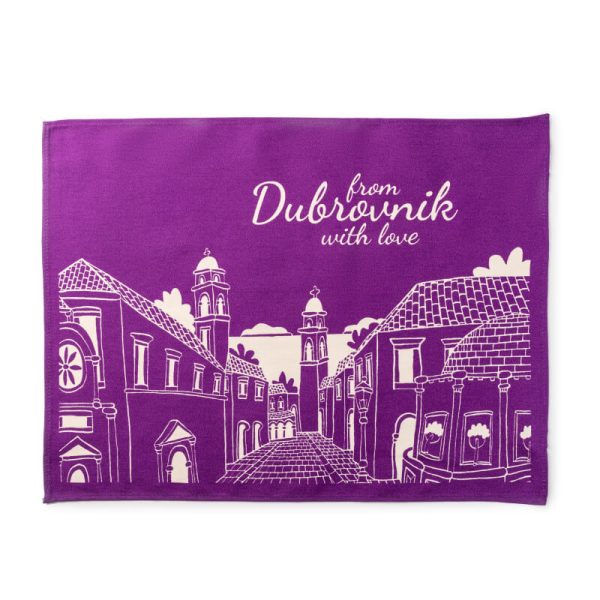 purple kitchen towel, 100%cotton, dyed cotton, dubrovnik motif