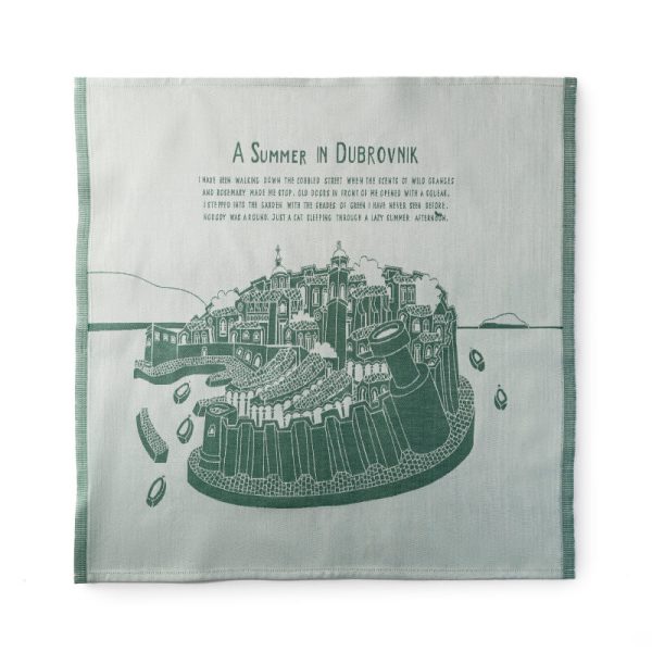 green napkin, 100% cotton, woven fabric, Dubrovnik motif