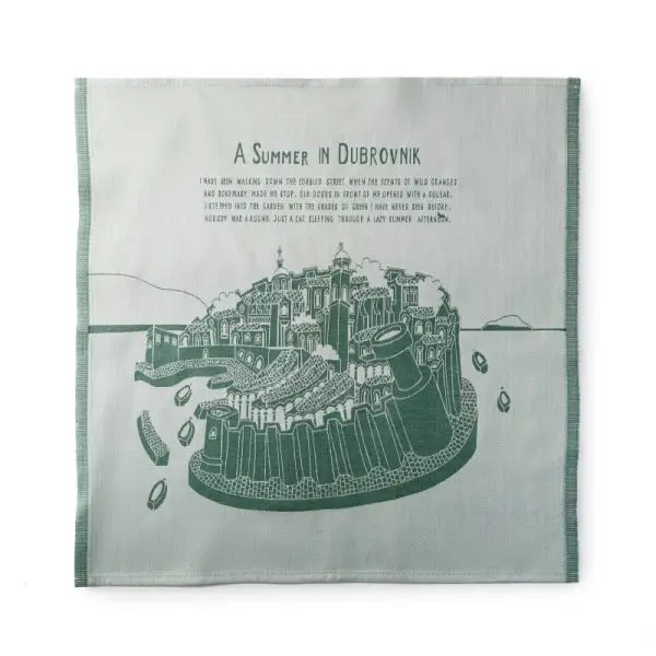 green napkin, 100% cotton, woven fabric, Dubrovnik motif