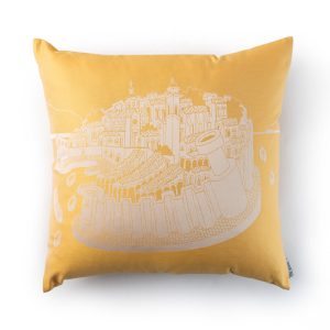 yellow pillow case, 100% cotton, wavan fabric, Dubrovnik motif