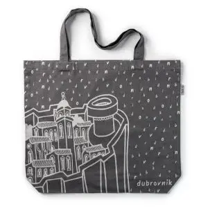 Black cotton tote bag from Bural with Walls design, designed in Dubrovnik, waven cotton, 100% cotton, medium size