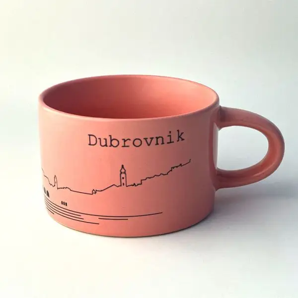 6 oz mug, macaroon, pink, ceramics, Dubrovnik motif