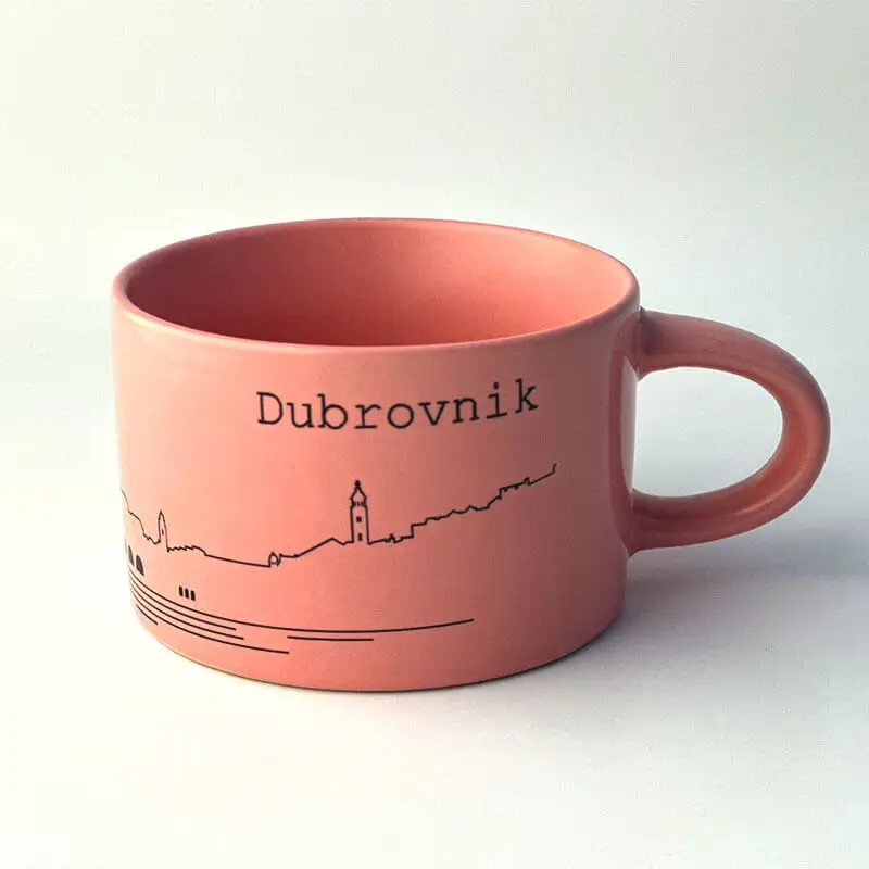 6 oz mug, macaroon, pink, ceramics, Dubrovnik motif
